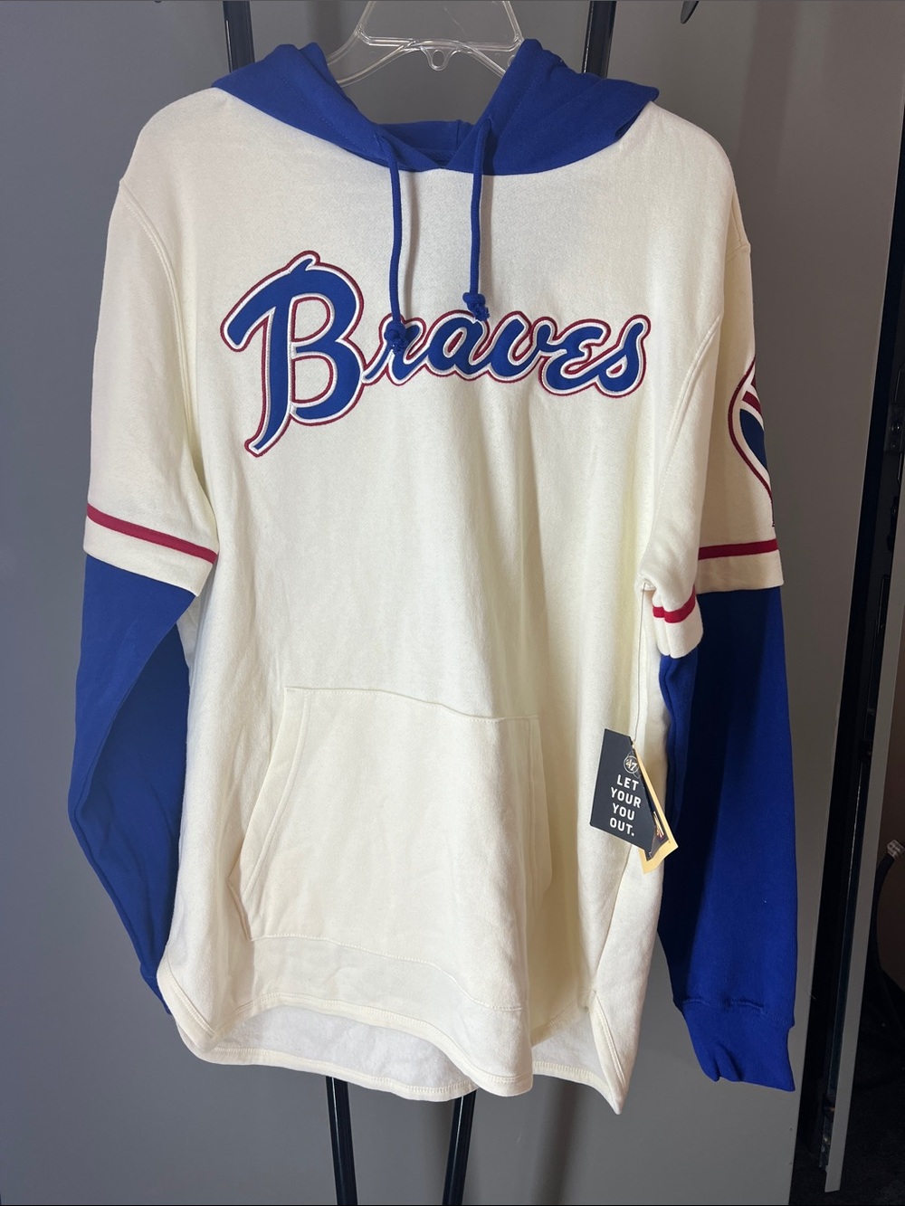 47 Brand Braves Cream and Royal Blue Pullover Hoodie